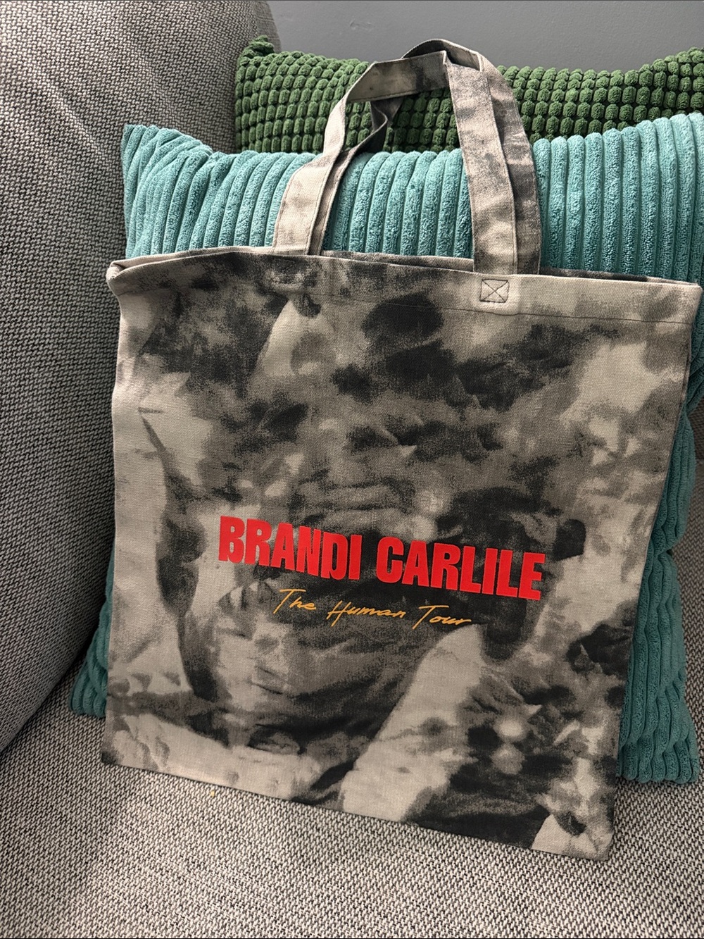 Brandi Carlile: The Human Tour Gray Tie-Dye Canvas Tote Bag - Red Logo, new